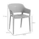 Set 4 Sedie da Giardino  Impilabili con Braccioli e Schienale Alto 56x54,5x77,5 cm in Plastica Grigio