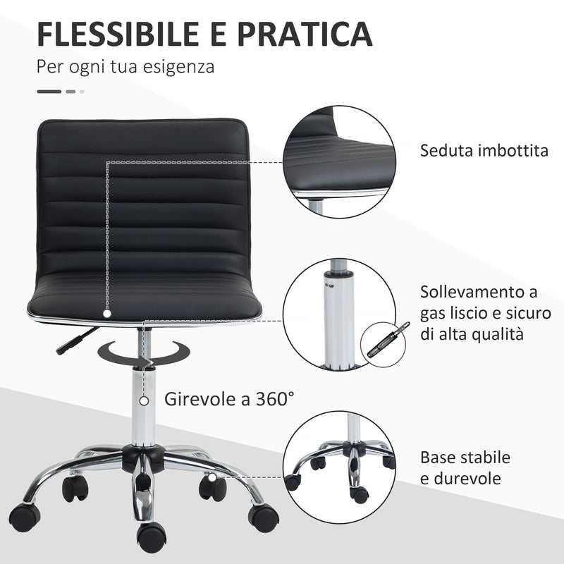 Sedia Poltrona Operativa da Ufficio Ergonomica con Altezza Regolabile in Pelle PU Nera  