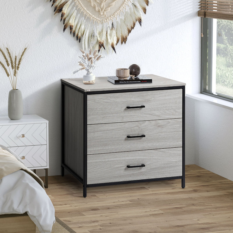 Cassettiera 3 Cassetti 80x48x78 cm in Legno e Acciaio Grigio Chiaro