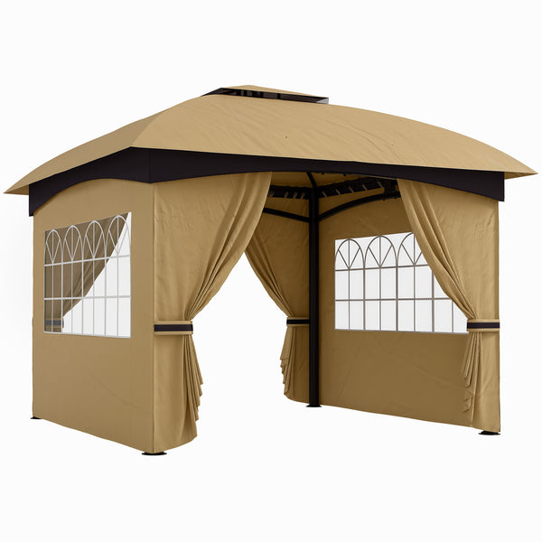 sconto Gazebo da Giardino 335x335x285 cm Protezione UV e Tetto a 2 Livelli Beige