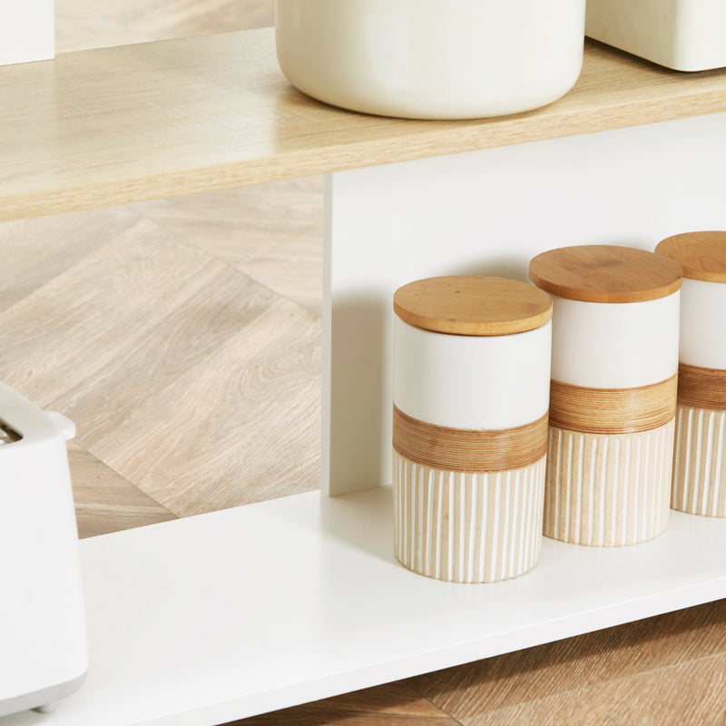 Isola da Cucina 3 Ripiani 105x65x90 cm  con Portacoltelli in Legno Truciolare Bianco