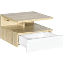 Set da 2 Comodini Sospesi con Cassetto e Ripiano Superiore 35x32x22,5 cm in Legno Bianco e Rovere