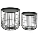 Set 2 Tavolini Impilabili con Vano Contenitore in Acciaio Nero