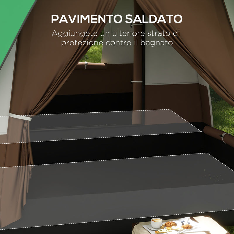 Tenda da Campeggio 4 Posti a Tunnel Impermeabile con Finestre a Rete 490x305x225 cm in Poliestere Verde-6
