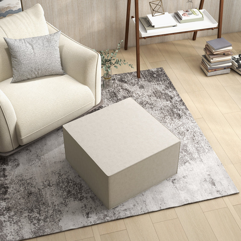 Pouf Poggiapiedi 75x75x41 cm Rivestimento Rimovibile Tessuto Effetto Lino Beige 