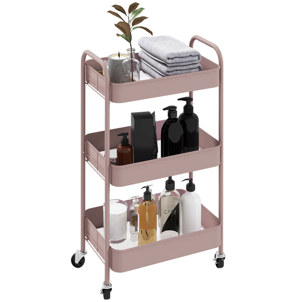 acquista Carrello da Cucina a 3 Livelli 45x30,6x79 cm in Acciaio Rosa