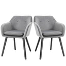 Set di 2 Sedie per Sala da Pranzo con Braccioli Imbottite 54x56x74 cm in Velluto Grigio