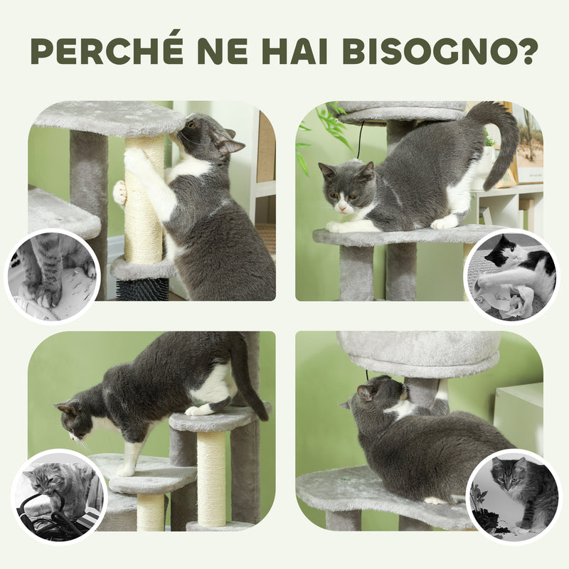 Albero Tiragraffi per Gatti con Casetta Ripiani e Letto 60x39x87 cm in Peluche e Sisal Grigio 