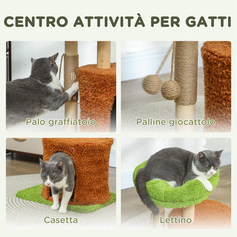 Albero Tiragraffi per Gatti con Casetta Lettino e Gioco 44x33x61 cm in Legno e Peluche Verde 