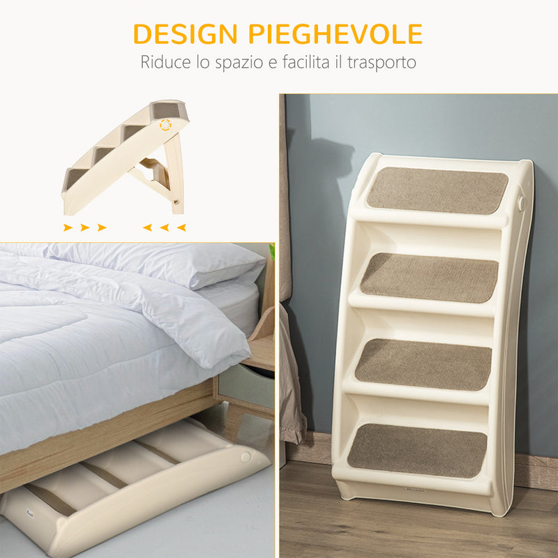 Scaletta per Cani e Gatti Pieghevole 4 Gradini Antiscivolo 62x38x49,5 cm in PP Beige