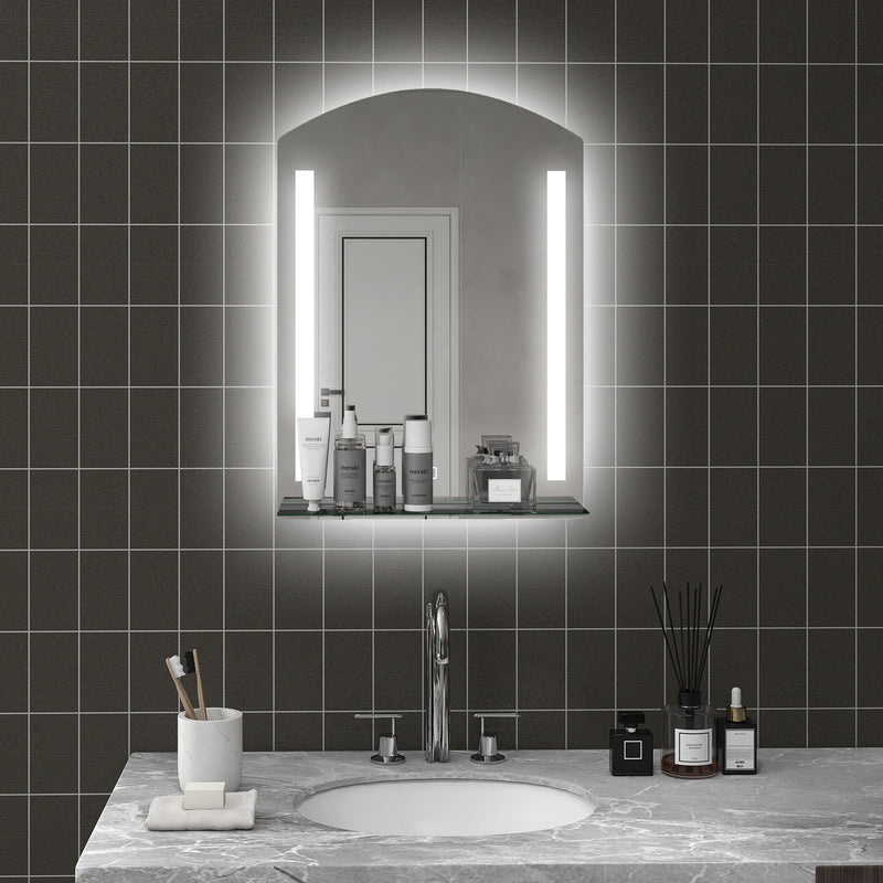 Specchio Bagno a Parete Luce LED a 3 Colori Mensola in Vetro 50x12x70 cm 