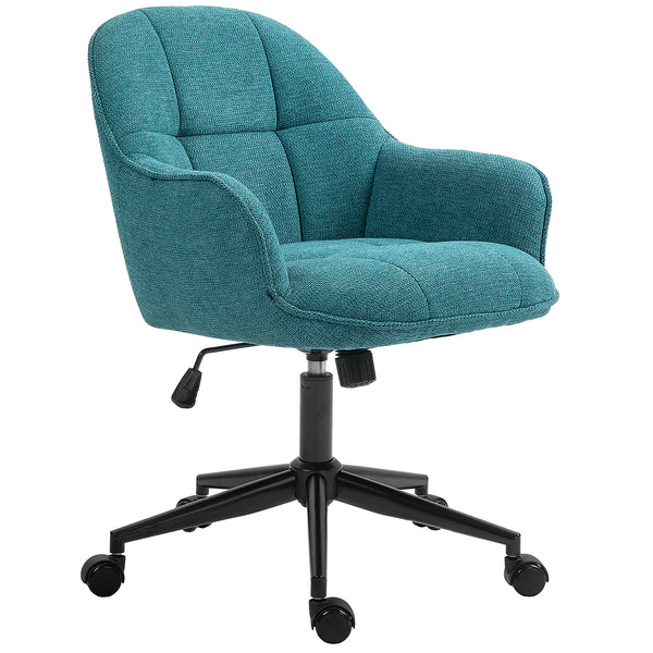 acquista Sedia da Ufficio Girevole ad Altezza Regolabile 63x66x86-96 cm in Tessuto Effetto Lino e Acciaio Verde Scuro