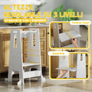 Torre Montessoriana Scala con Barra di Sicurezza Regolabile su 3 Livelli 45x47,5x91 cm in Legno Bianco 