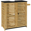 Mobile Sottolavello da Bagno 60,5x30,5x69,5 cm 2 Ante a Doghe Porta Asciugamani e Intaglio a U Legno e Nero 