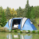 Tenda da Campeggio 2 Posti Impermeabile con 2 Stanze Borsa di Trasporto 220x450x180 cm in Poliestere Blu-2