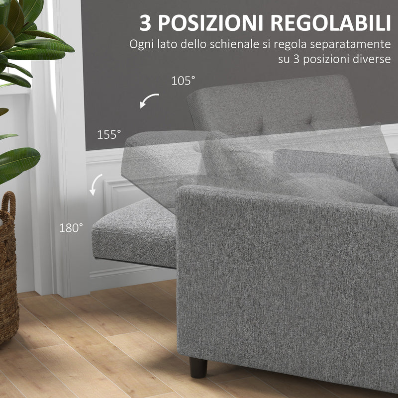 Poltrona Letto Singolo Reclinabile con Cuscino Sfoderabile in Tessuto Effetto Lino Grigio  