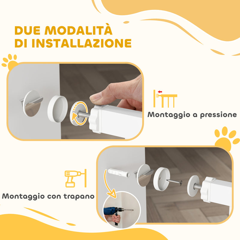 Cancelletto di Sicurezza per Animali con Estensioni 76-104x77cm Porta per Gatti Bianco 