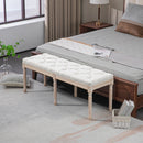 Panca Fondo Letto Imbottita Stile Vintage 117x40x48 cm in Tessuto e Gambe in Legno Crema  
