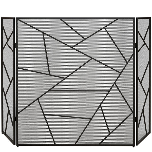 sconto Parascintille con Antine 135x1,2x85 cm Pieghevole a 3 Pannelli Design Geometrico in Acciaio Nero