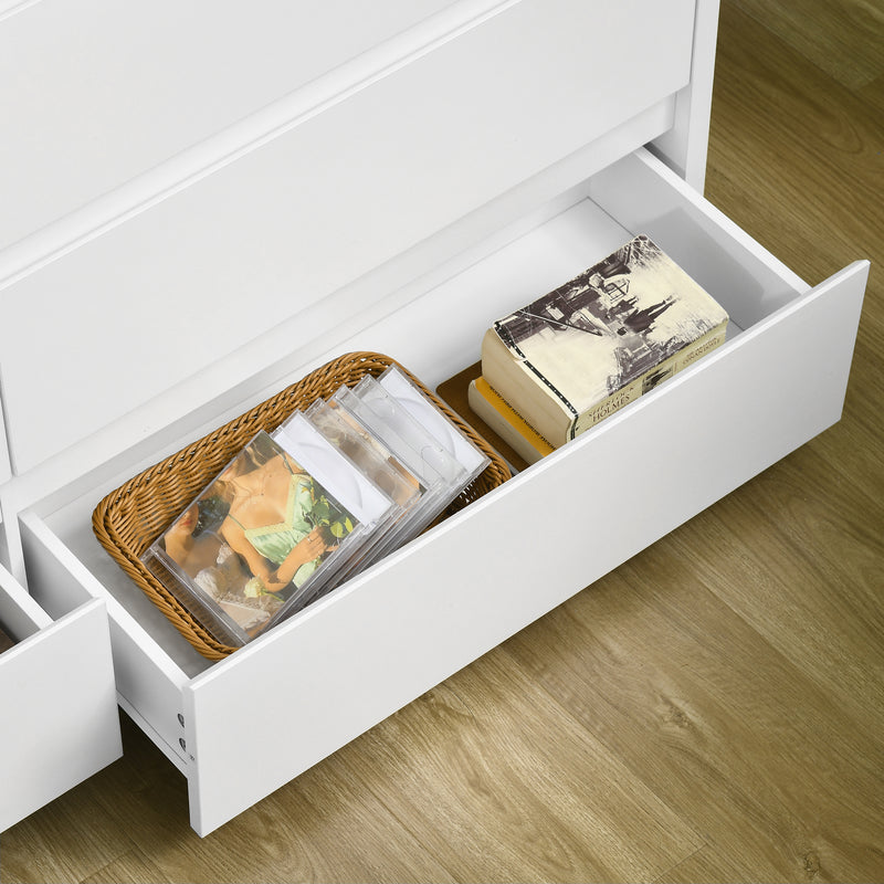 Cassettiera 6 Cassetti 140x37x75 cm in Truciolato Bianco e Color Legno