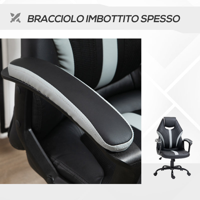 Sedia da Gaming Girevole Reclinabile 63x70x104-112 cm in Similpelle Nero e Grigio
