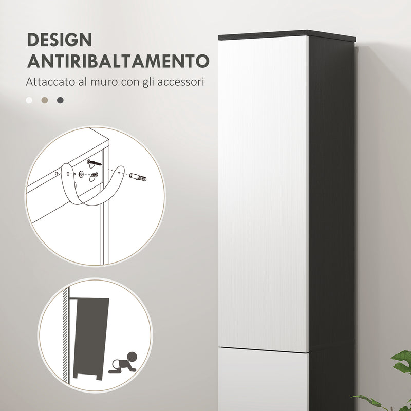 Mobile a Colonna da Bagno Salvaspazio con 2 Armadietti e Cassetto 30x28x180 cm Nero e Bianco 