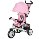 Triciclo per Bambini 1-5 Anni 102x49x102 cm con Maniglione e Tettuccio Regolabile Bianco e Rosa