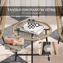Set da Giardino 3 Pezzi 2 Sedie e Tavolino con Piano in Vetro in Rattan PE Legno Naturale  Beige e Nero   