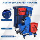 Carrello Pulizie Professionale 4 Secchi Strizzatore e Sacco Rosso Blu e Nero 