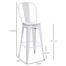 Set 2 Sgabelli da Bar Stile Industriale Schienale Rimovibile 44x49x116 cm in Metallo Bianco