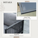 Set Tavolo e 4 Sedie da Giardino con Cuscini in Rattan PE Nero e Grigio