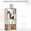 Libreria 3 Ripiani 2 Cassetti 1 Anta 58x24x122 cm in Truciolato e Metallo Nero e Legno