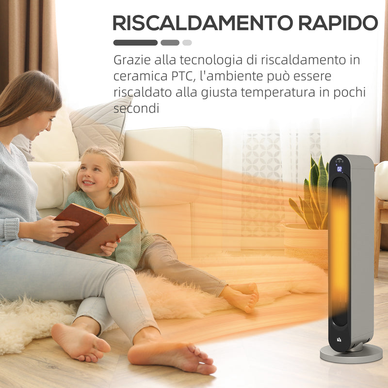 Stufa Elettrica Oscillante 3 Modalità Ø25x73,5 cm 2200W con Telecomando Argento