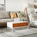 Tavolino da Caffè 2 Cassetti 100x50x40 cm in Legno e Metallo Bianco e Marrone