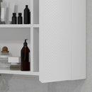 Pensile Bagno Armadietto con Specchio e Ripiani Regolabili 65x15x49 cm in Vetro e Legno Bianco