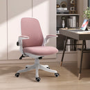 Sedia da Ufficio Ergonomica Altezza Regolabile 62,5x60x94-104 cm in Tessuto Effetto Lino Bianco e Rosa  