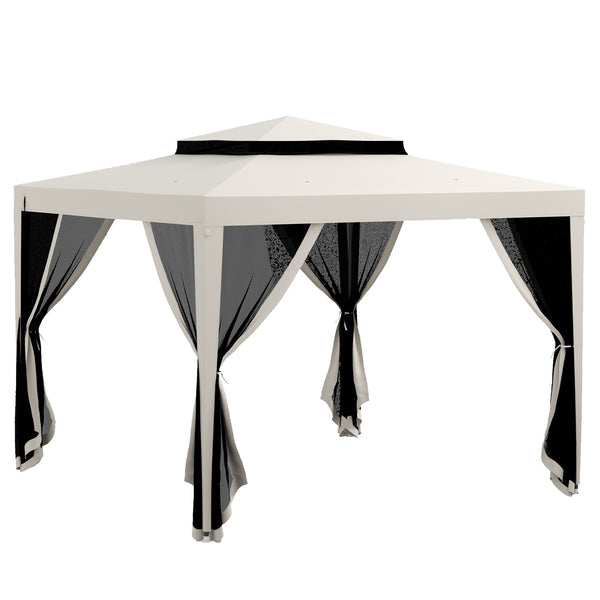 Gazebo da Giardino 300x300 cm con Zanzariera Doppio Tetto e 8 Fori in Acciaio e Poliestere Bianco Crema online