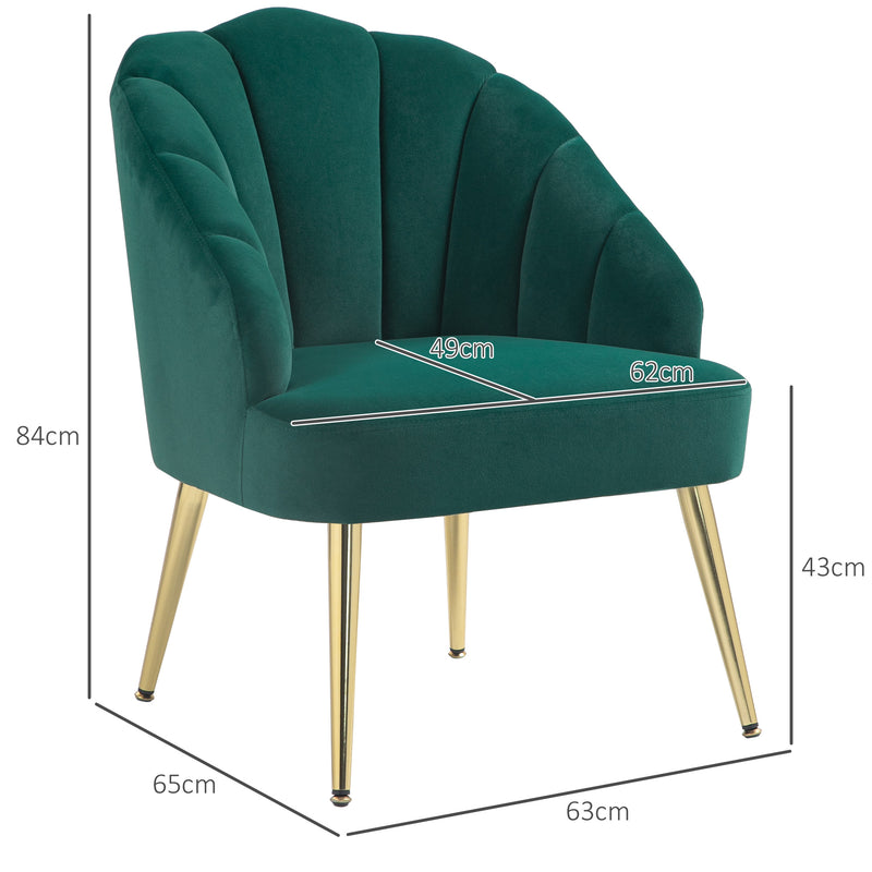 Poltrona a Conchiglia Stile Art Deco 63x65x84 cm in Velluto Verde  