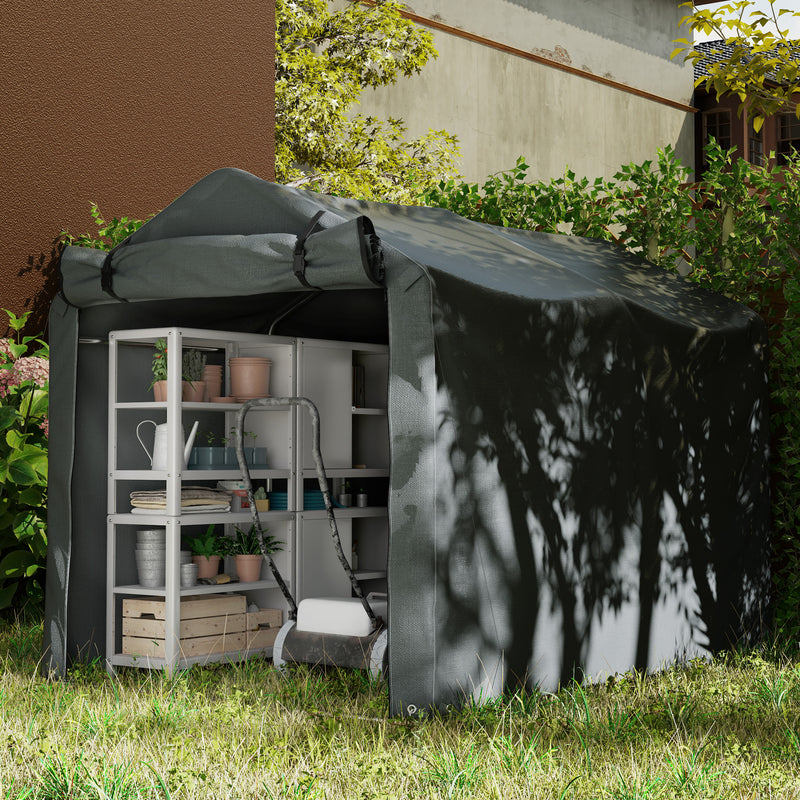 Tenda Garage con Ingresso Avvolgibile 220x157x165 cm con Corde e Picchetti in Metallo Zincato e P Grigio Scuro  