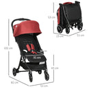 Passeggino Leggero per Bambini Pieghevole 128x58x106 cm con Tettuccio in Alluminio e Tessuto Oxford Rosso e Nero