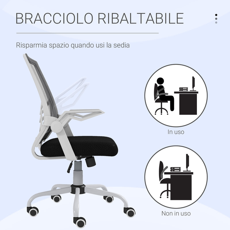 Sedia Operativa Ergonomica Altezza regolabile 94-104 cm Tessuto Effetto Lino Bianco e Nero 
