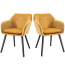 Set di 2 Sedie per Sala da Pranzo con Braccioli Imbottite 54x56x74 cm in Velluto Giallo