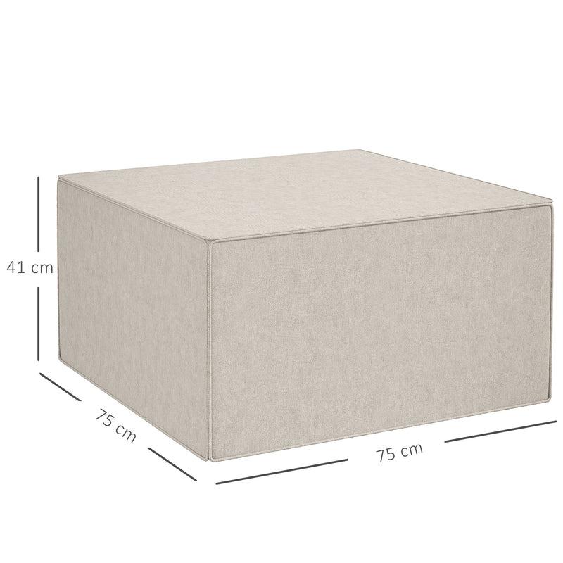 Pouf Poggiapiedi 75x75x41 cm Rivestimento Rimovibile Tessuto Effetto Lino Beige 