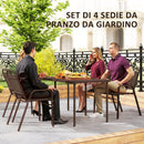 Set 4 Sedie da Giardino 56x66x91 cm Impilabili in Acciaio e PP Marrone Scuro 