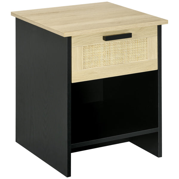 prezzo Table de chevet 1 tiroir 1 étagère 40x40x50 cm en bois et rotin noir et naturel