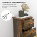 Comodino 3 Cassetti Stile Rustico 40x30x74 cm Marrone  