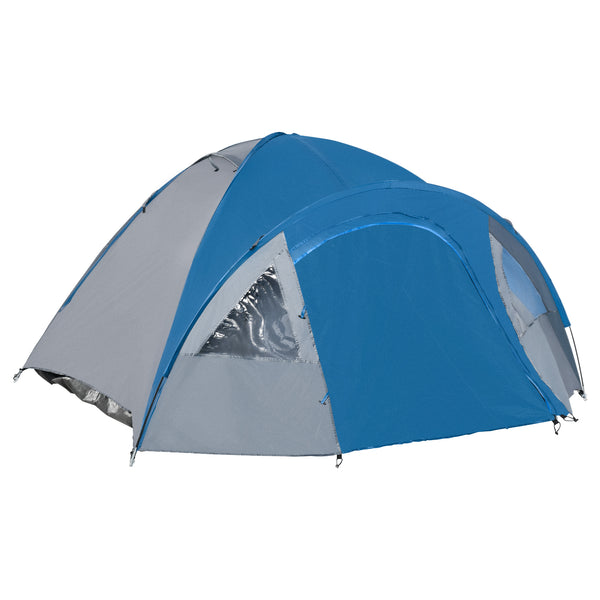 sconto Tenda da Campeggio 4 Posti con Tasche e Gancio 3x2,50x1,30m in Poliestere e Fibra di Vetro Blu