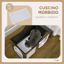 Cuccia Casetta per Gatti 65x41x45,5 cm in MDF Finto Lino e Sisal Marrone