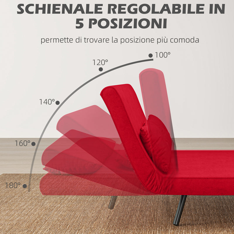 Divano Letto Schienale Regolabile 102x73x81 cm in Velluto Rosso 