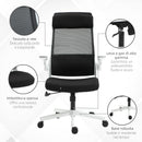 Sedia Poltrona Direzionale da Ufficio 77x75x115-125 cm in Tessuto a Rete Poliestere Nera e Bianca